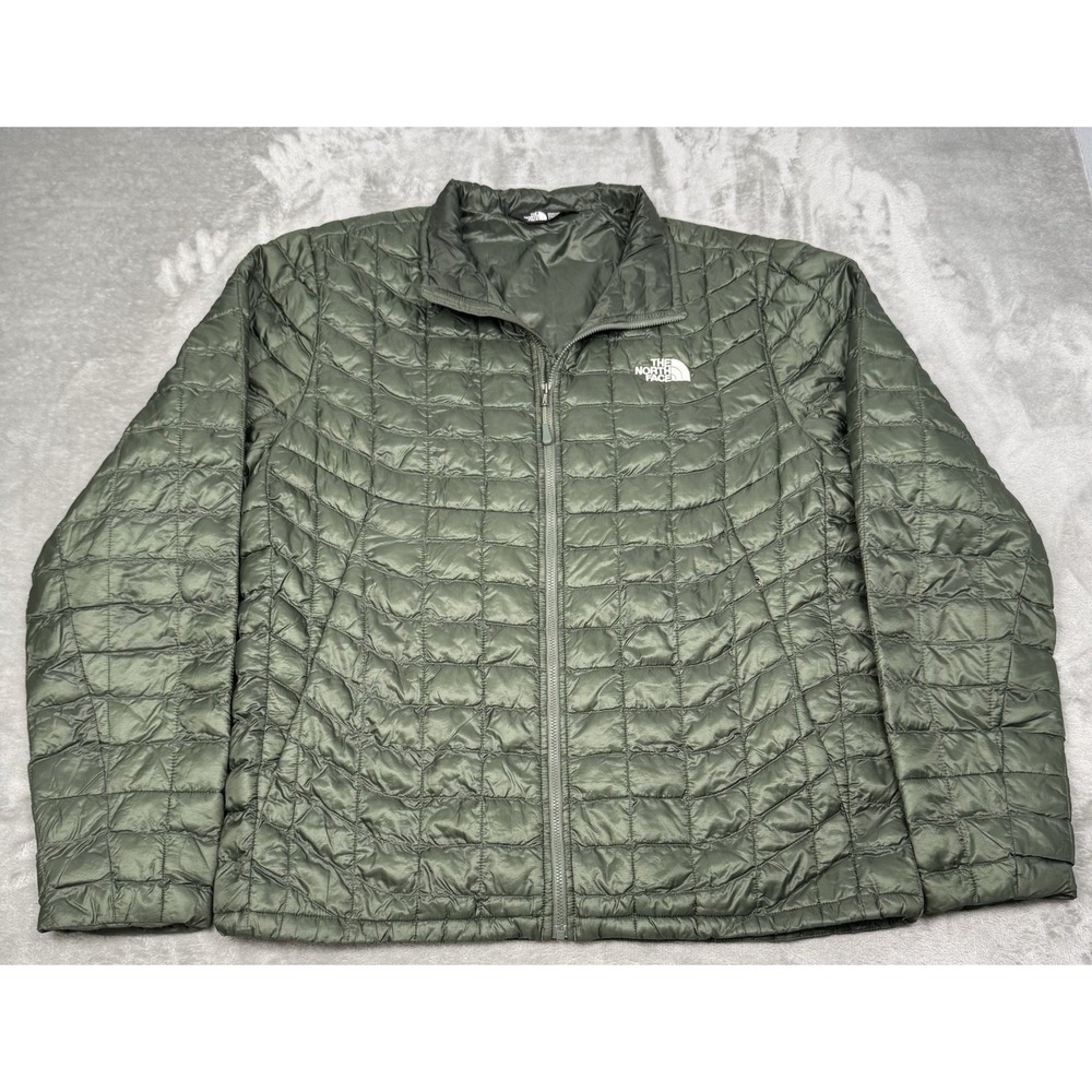 North Face Jacket Mens Large Olive Green Thermoball Eco Quilted Puffer Zip Trail